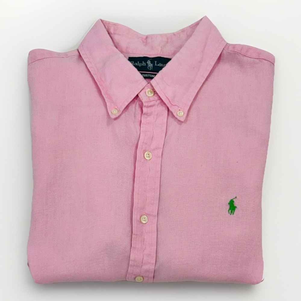 Polo Ralph Lauren Preppy Shirt Men's XL Custom Fit 100% Linen Short Sleeves